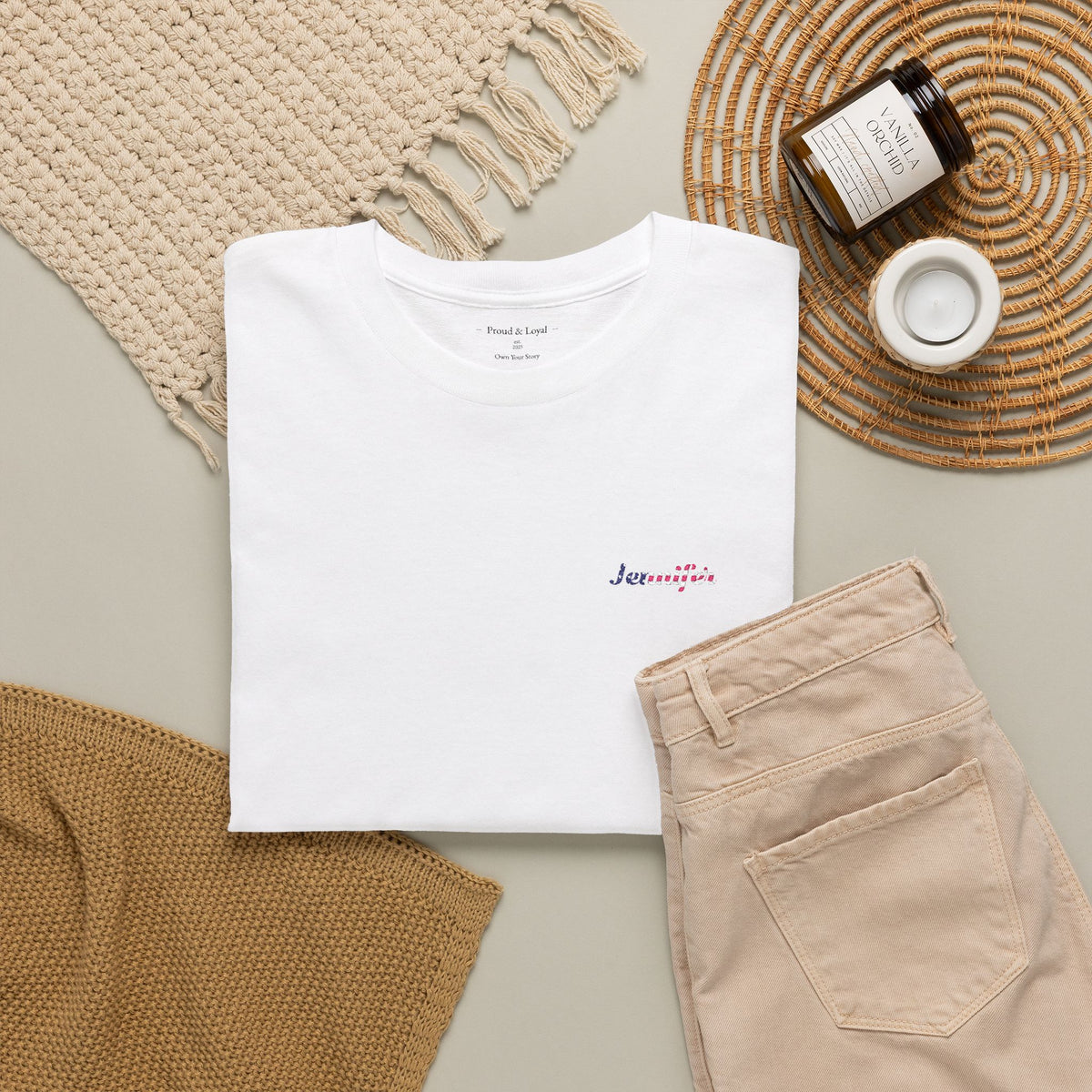 Personalized Your Name in American Flag Letters Embroidered T-Shirt, Custom Name USA Heritage Tee, 100% Cotton White Shirt, Patriotic Gift