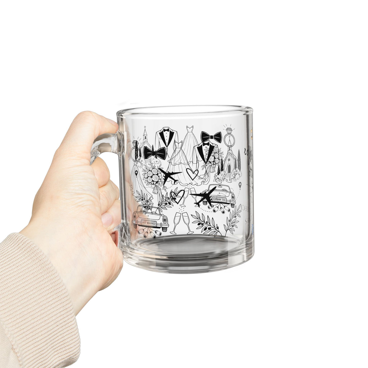 Personalized Destination Wedding Glass Mug 10oz, Custom Mr and Mrs Coffee Cup, Wedding Location Date and Country Flag, Newlywed Gift