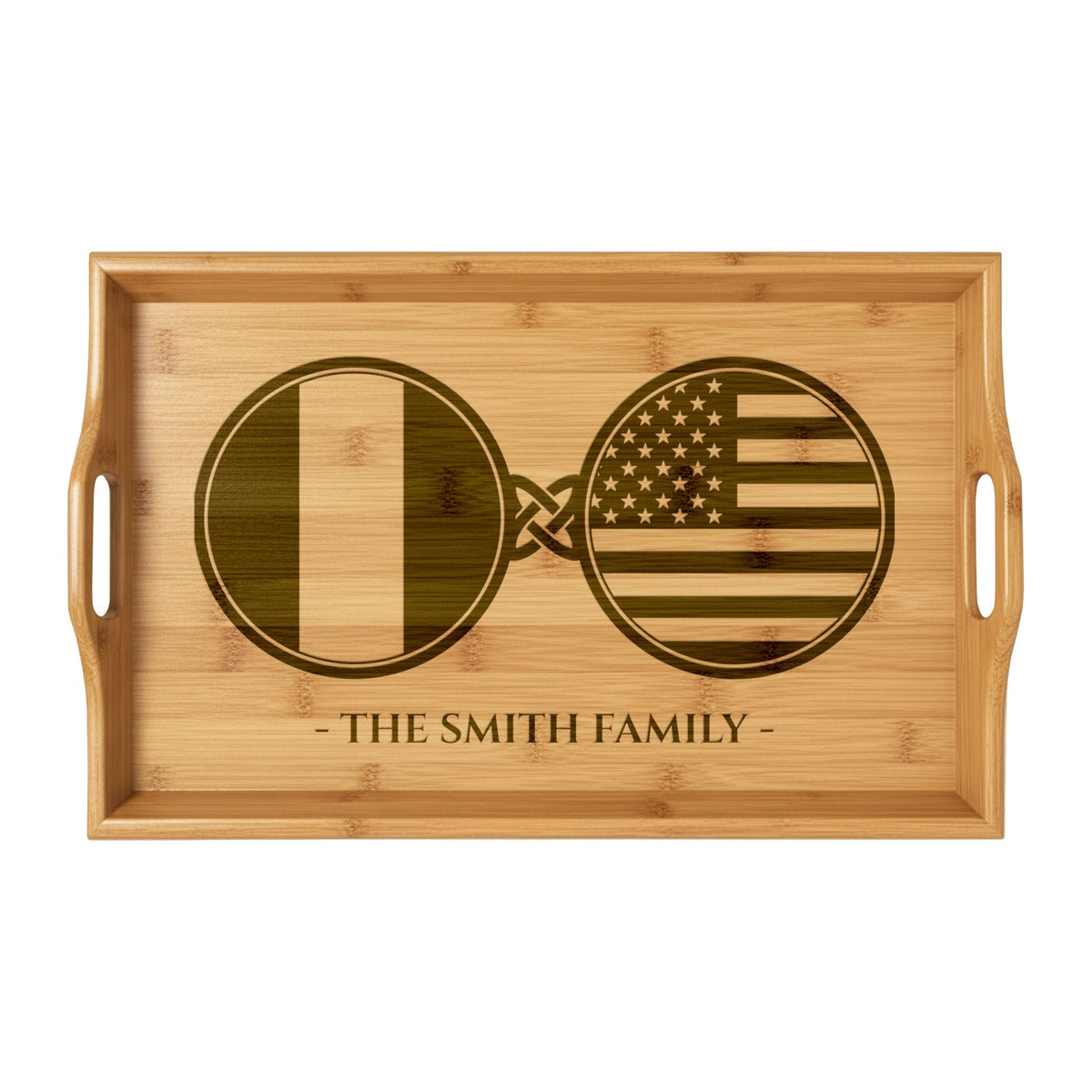 Italy/France/Ireland/Nigeria American Custom Engraved Bamboo Serving Tray