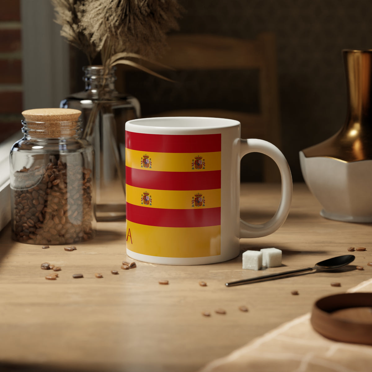 Personalized Spain Flag Mug, Custom Spanish Heritage Coffee Cup, 20oz Ceramic Mug, Red Yellow Flag Pattern, Spain Gift