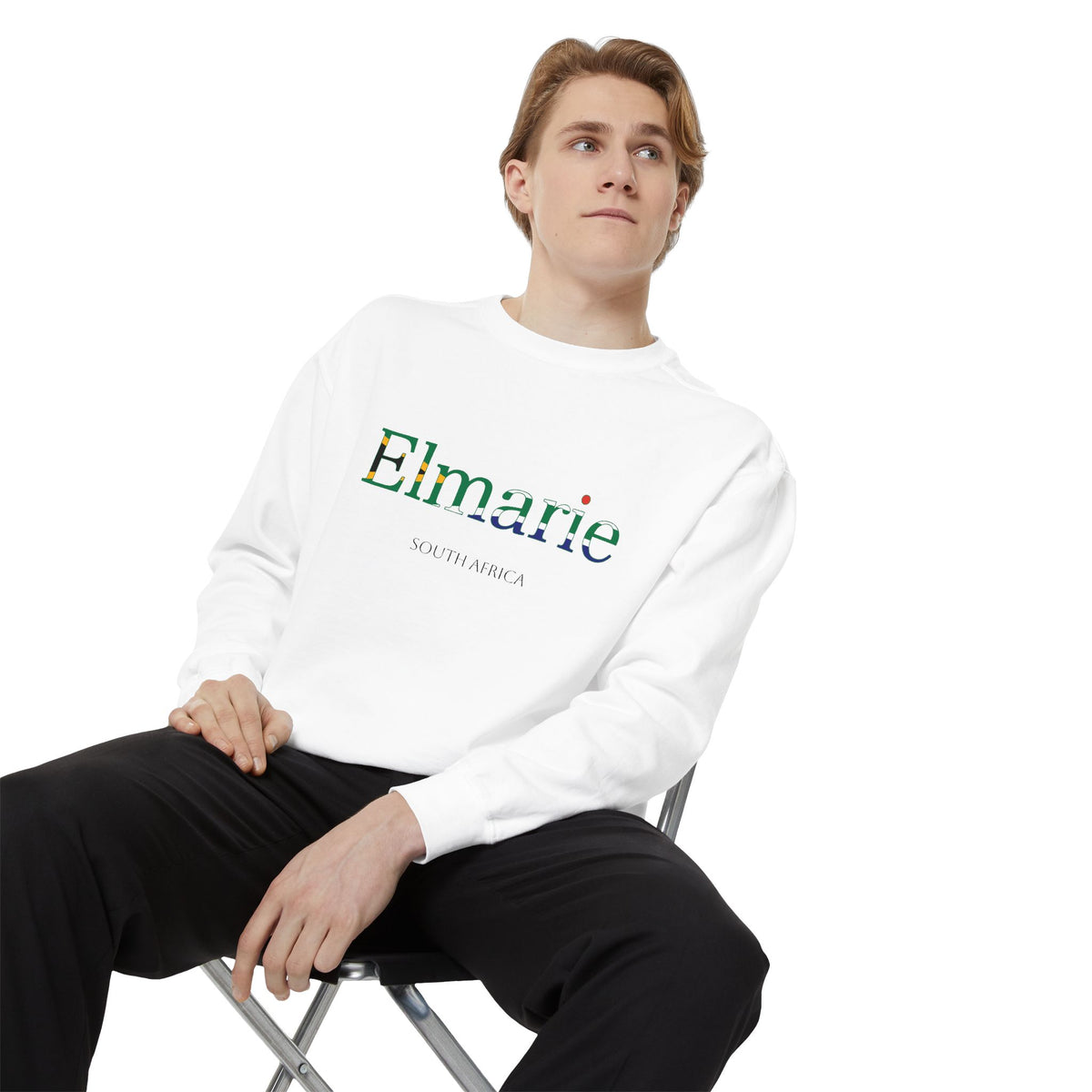 Personalized South Africa Flag Name Sweatshirt, Custom South African Heritage Crewneck, Garment Dyed Cotton Sweatshirt, Heritage Gift