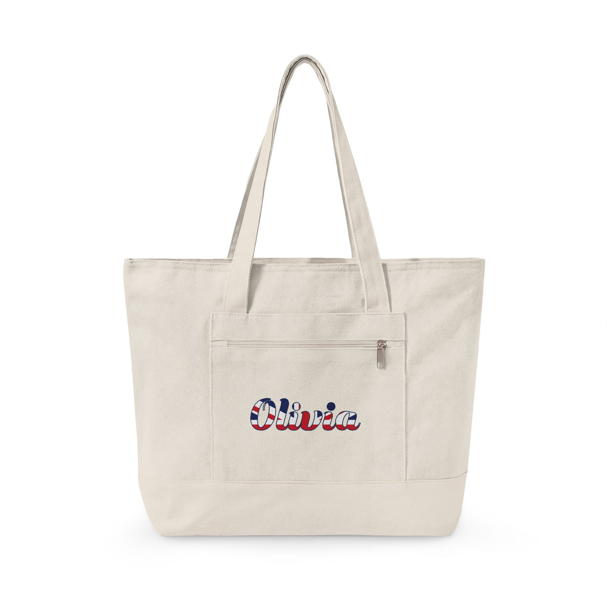 Personalized Your Name in British Flag Letters Canvas Tote Bag, Custom Union Jack Zippered Tote, UK Heritage Gift
