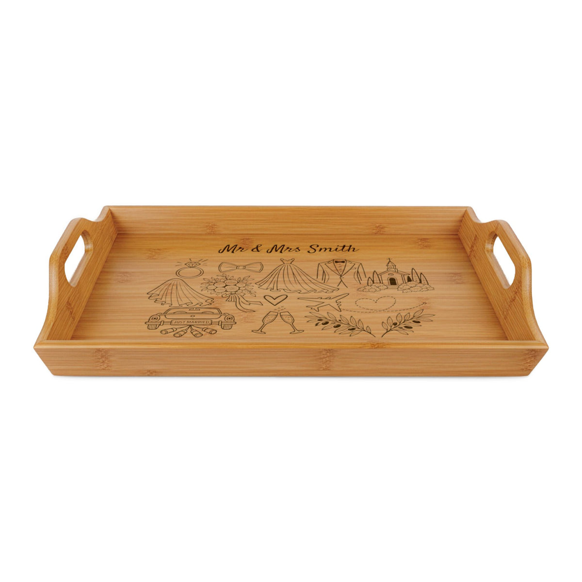 Personalized Destination Wedding Bamboo Serving Tray, Engraved Mr & Mrs Wedding Gift, Custom Couple Names, Honeymoon Keepsake, 16.5 Inch