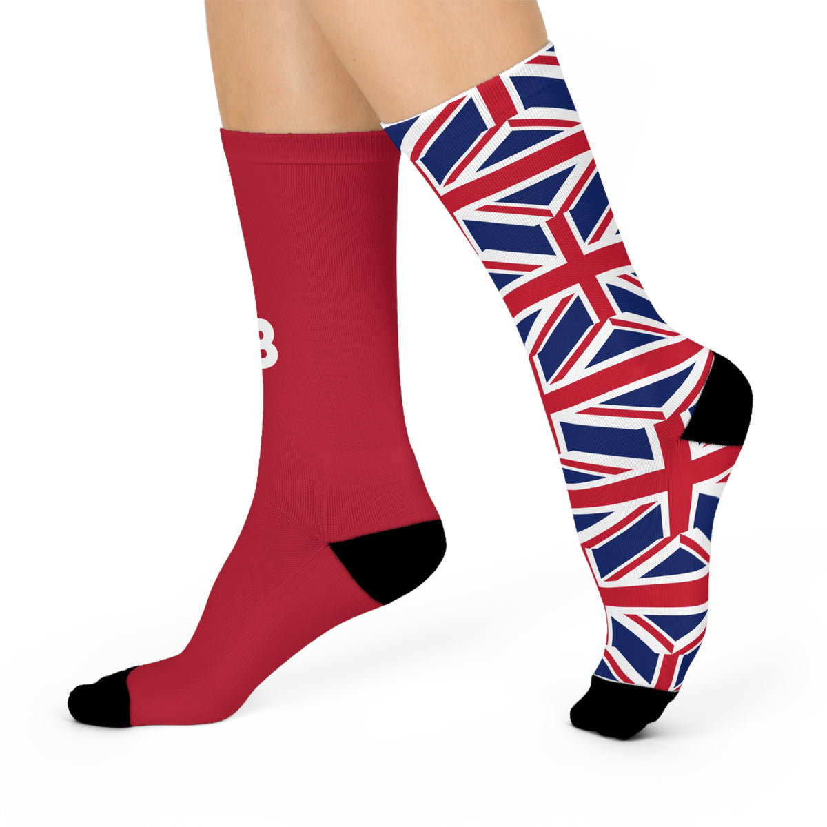 Personalized UK Flag Socks, Custom Initials British Heritage Crew Socks, Cushioned Union Jack Gift