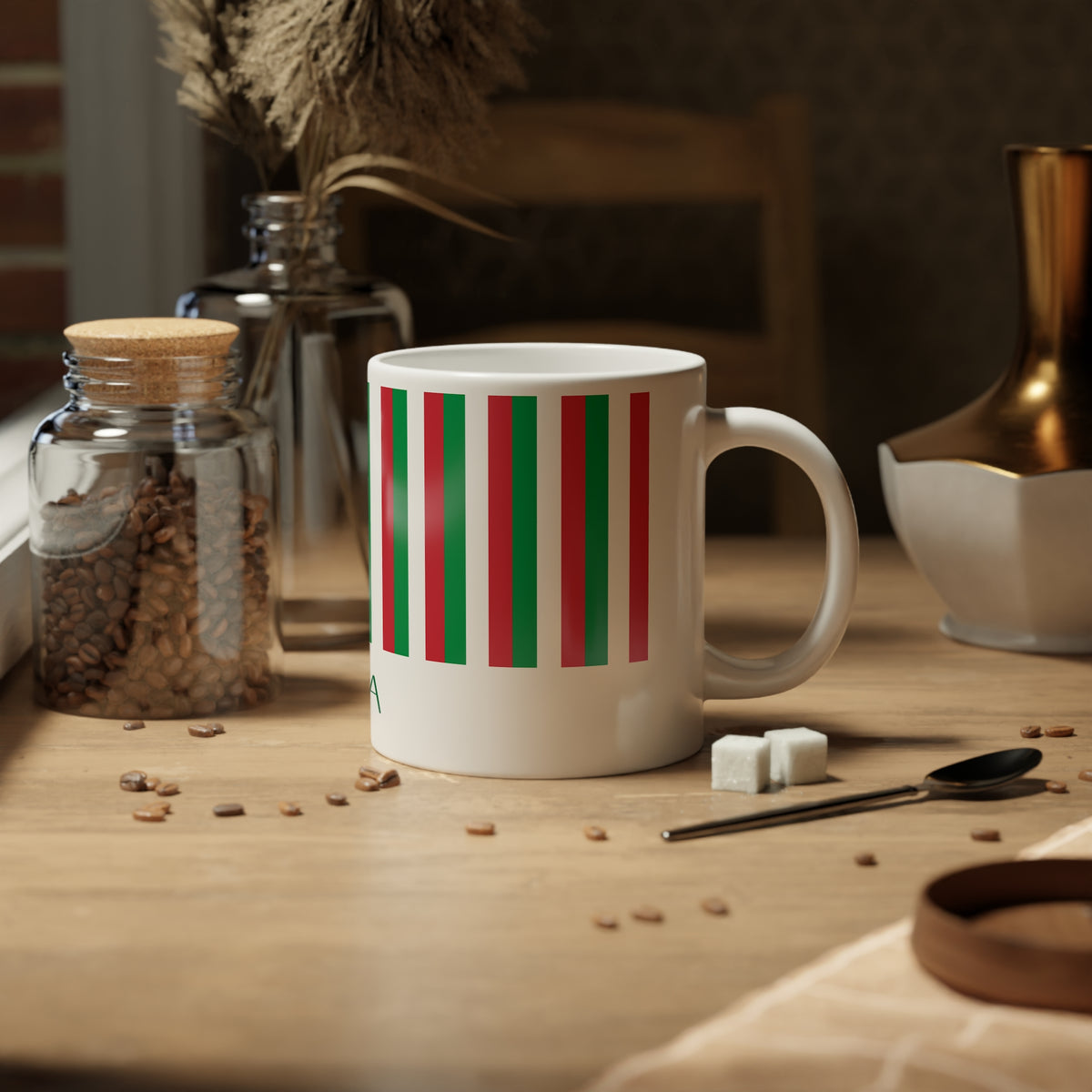 Personalized Italy Flag Mug, Custom Italian Heritage Coffee Cup, 20oz Ceramic Mug, Green White Red Flag Pattern, Italy Gift
