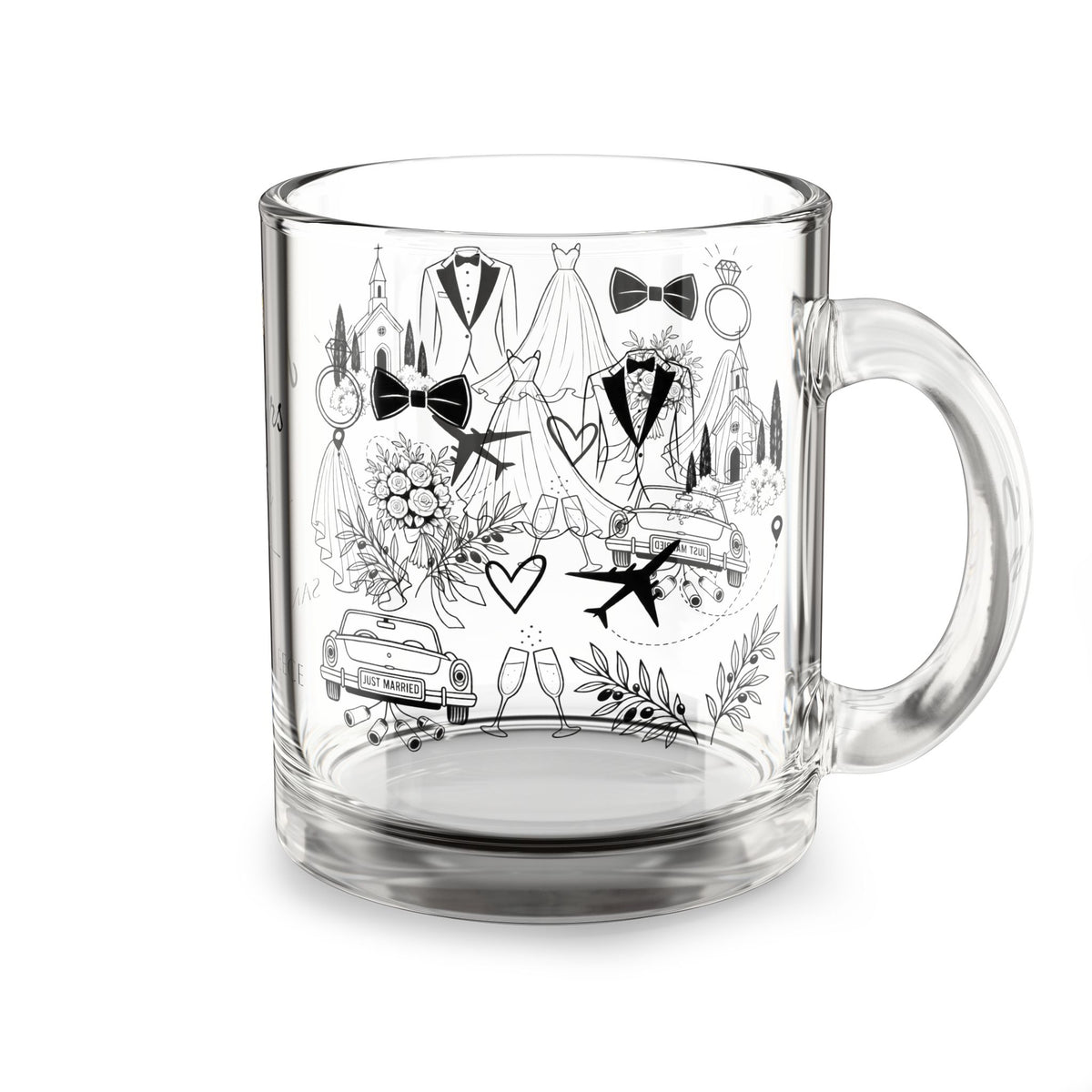 Personalized Destination Wedding Glass Mug 10oz, Custom Mr and Mrs Coffee Cup, Wedding Location Date and Country Flag, Newlywed Gift