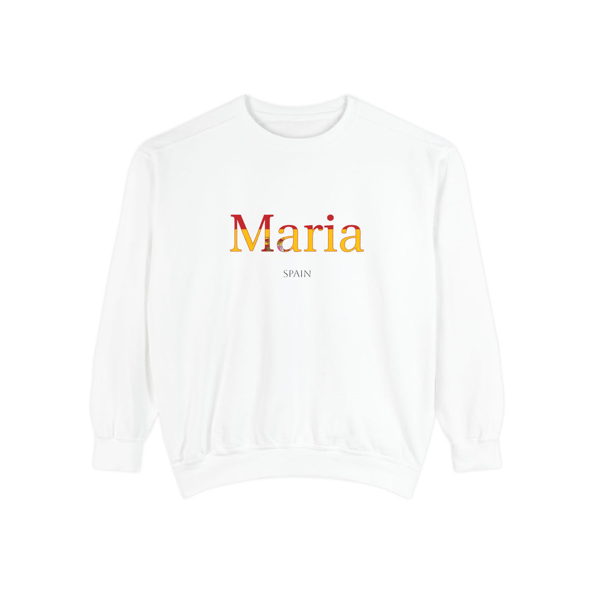 Personalized Spain Flag Name Sweatshirt, Custom Spanish Heritage Crewneck, Garment Dyed Cotton Sweatshirt, Spain Gift