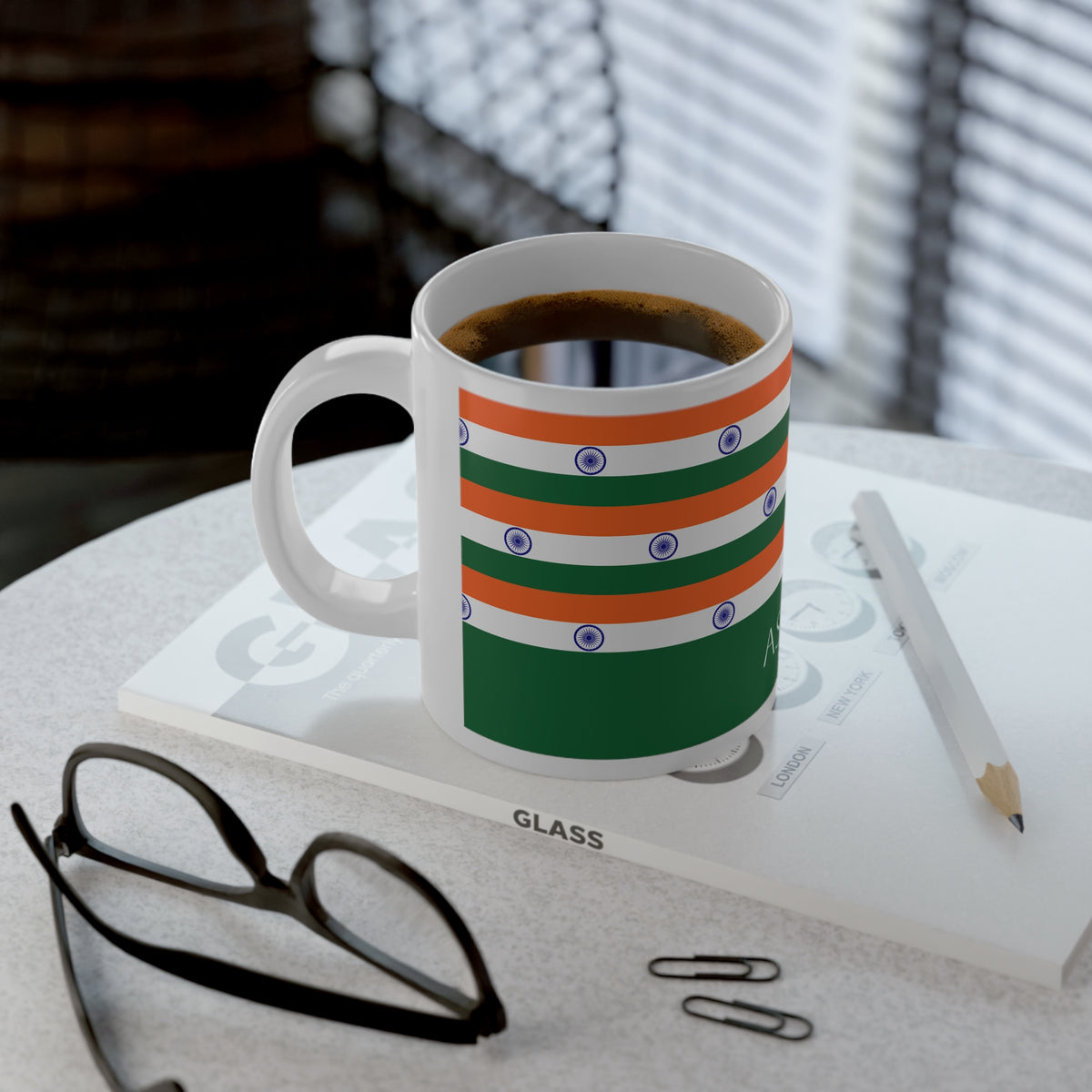 Personalized India Flag Mug, Custom Indian Heritage Coffee Cup, 20oz Ceramic Mug, Saffron White Green Flag Pattern, India Gift