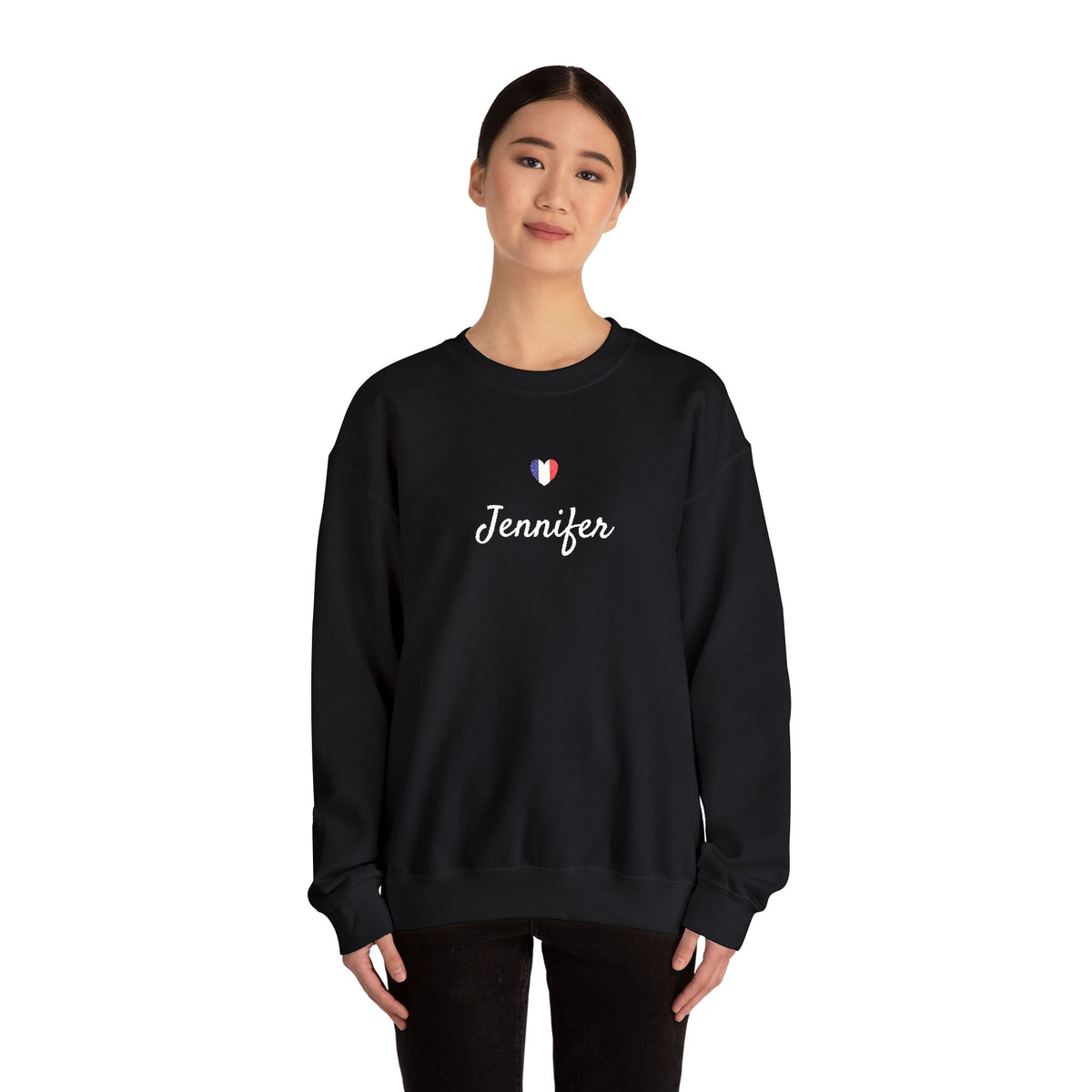 Embroidered Personalized Name & Country Flag Heart Sweatshirt, Custom USA Canada Australia UK Italy France Ireland Germany Jamaica Nigeria