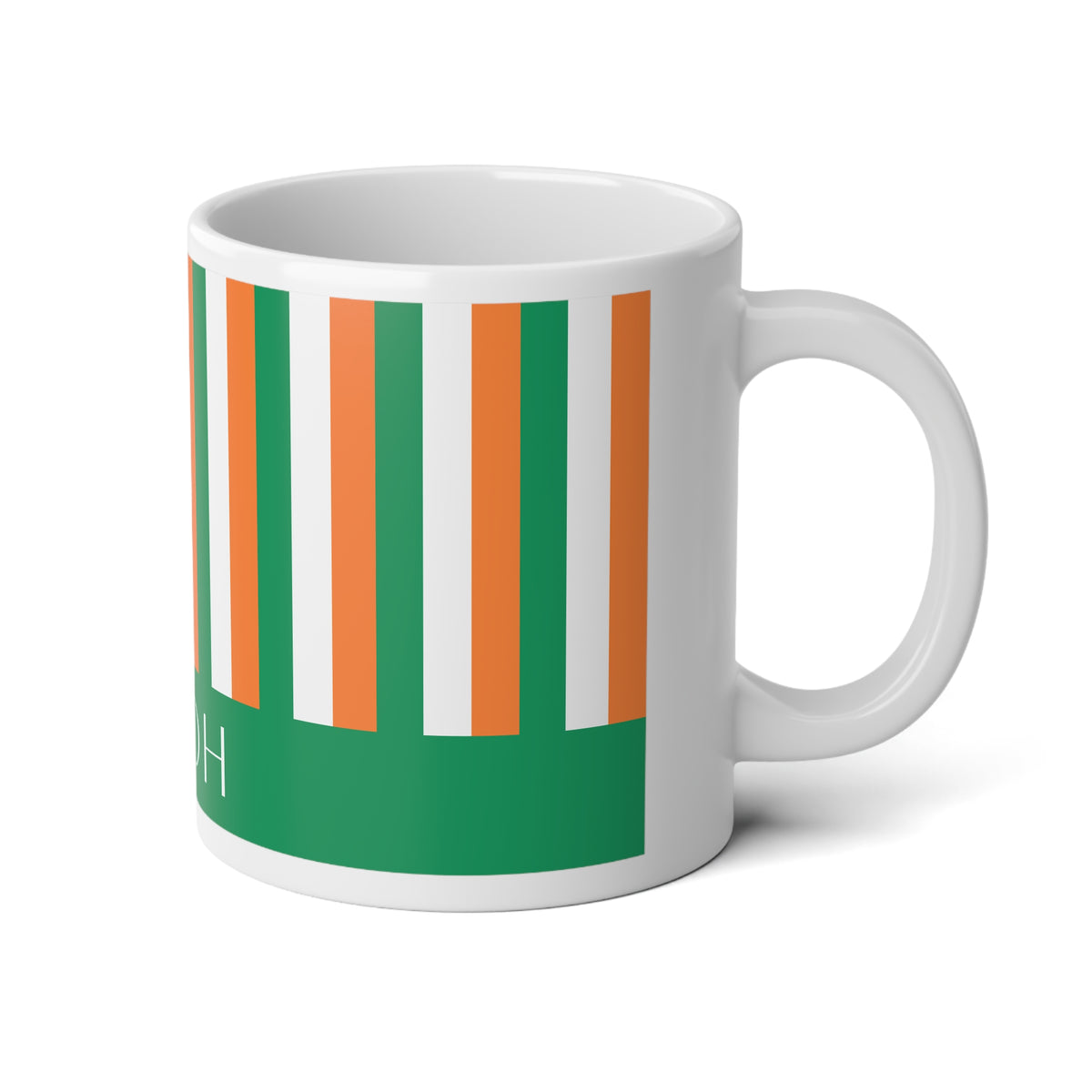 Personalized Ireland Flag Mug, Custom Irish Heritage Coffee Cup, 20oz Ceramic Mug, Green White Orange Flag Pattern, Ireland Gift