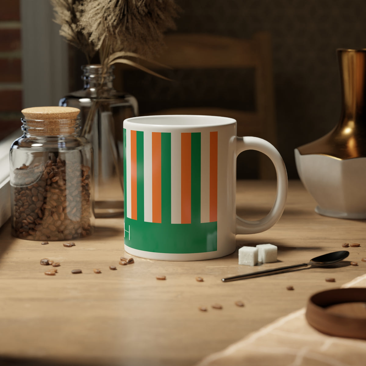 Personalized Ireland Flag Mug, Custom Irish Heritage Coffee Cup, 20oz Ceramic Mug, Green White Orange Flag Pattern, Ireland Gift