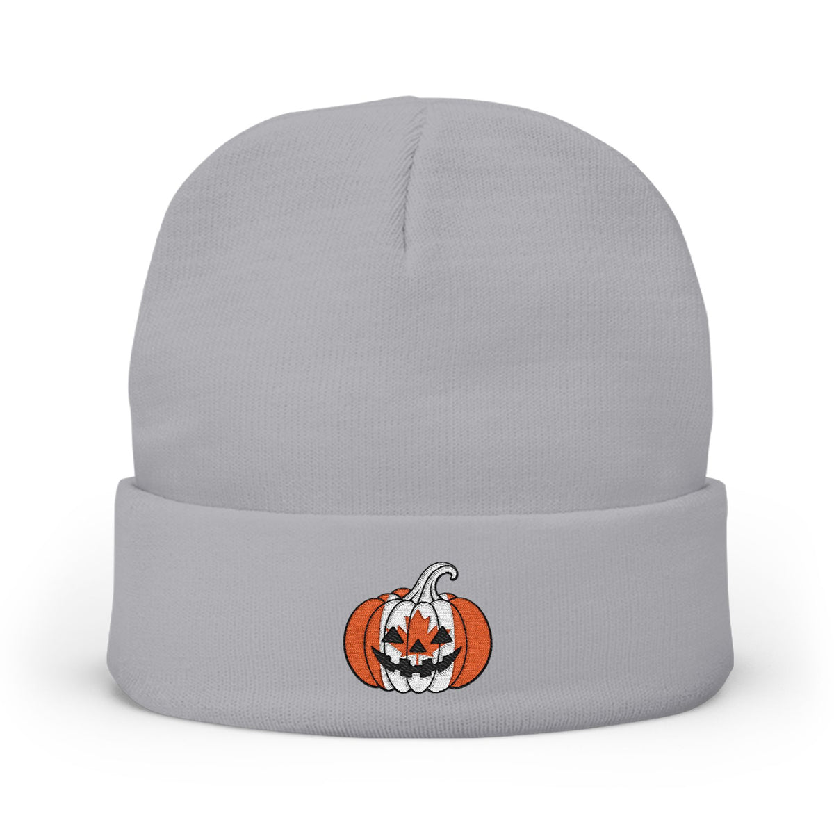 Limited Edition Canadian Canada Flag Pumpkin Embroidered Halloween Beanie, Cotton Blend Knit Hat, Maple Leaf Heritage Halloween Gift
