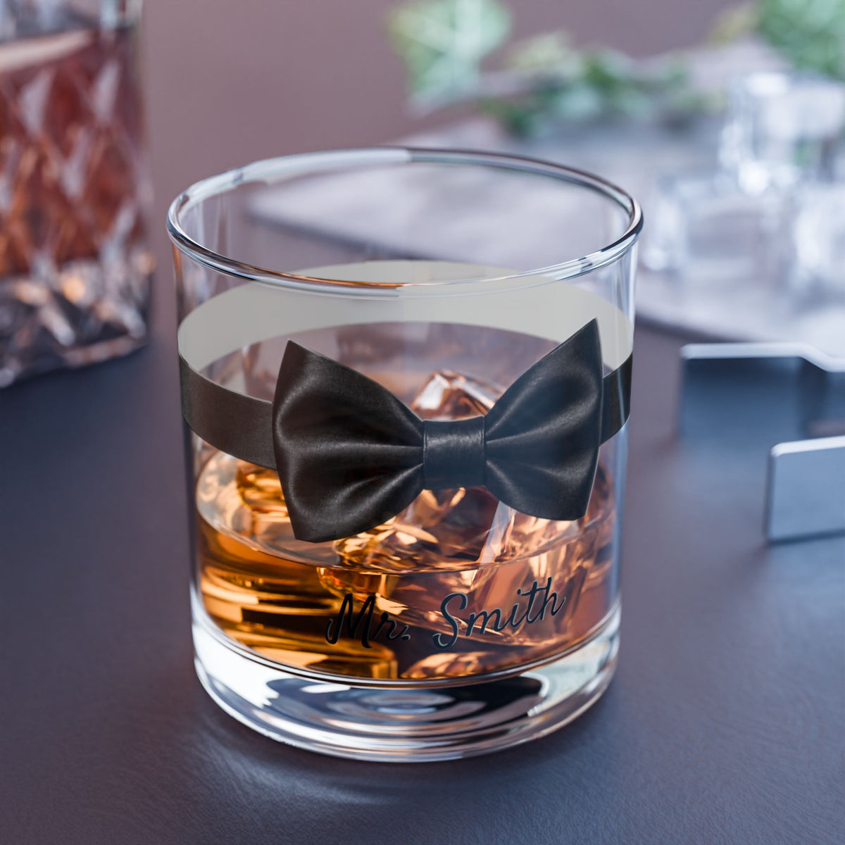 Personalized Destination Wedding Rocks Glass, Custom Black Bow Tie Mr Groom Cocktail Glass, 10oz Whiskey Tumbler, Flag, Husband Wedding Gift