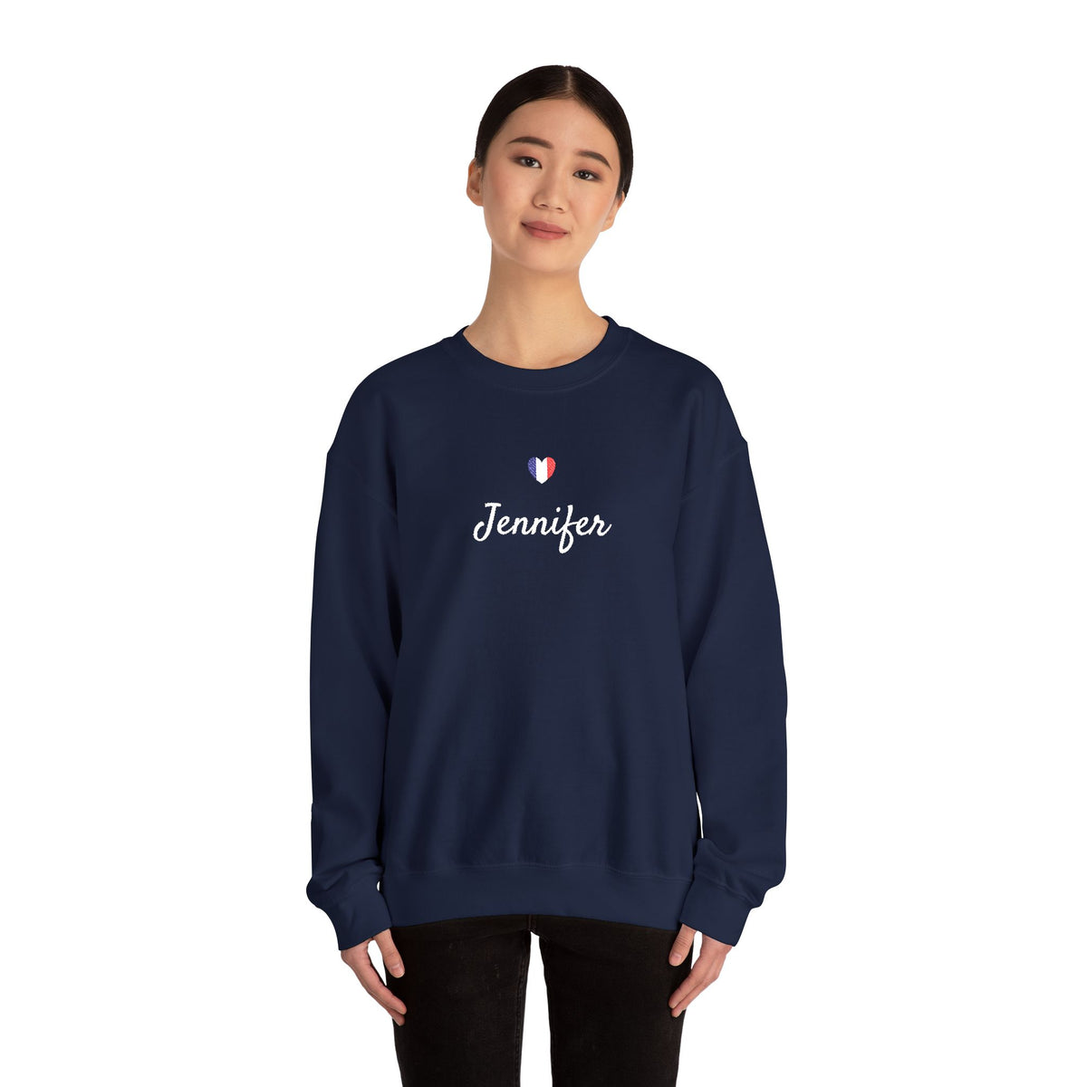 Embroidered Personalized Name & Country Flag Heart Sweatshirt, Custom USA Canada Australia UK Italy France Ireland Germany Jamaica Nigeria