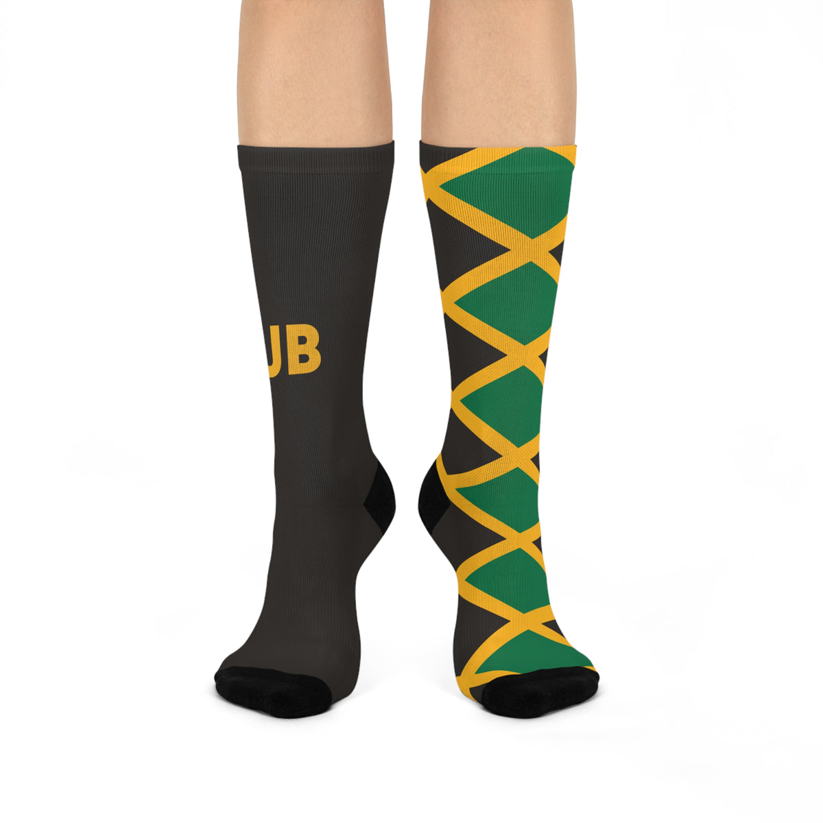 Personalized Jamaica Flag Socks, Custom Initials Jamaican Heritage Crew Socks, Cushioned Jamaican Gift