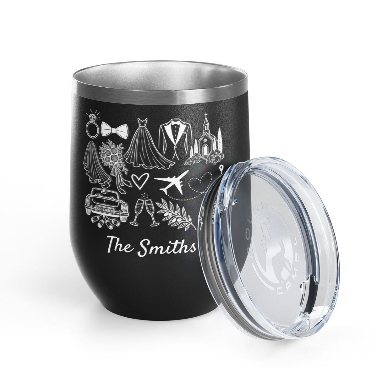 Personalized Destination Wedding Wine Tumbler 12oz, Custom Bride & Groom Cup Wedding Location Flag, Date and Names, Newlywed Gift