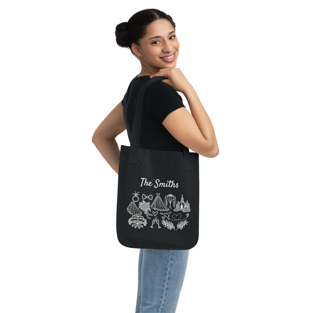 Personalized Destination Wedding Tote Bag, Custom Organic Cotton Wedding Bag, Bride & Groom Travel Tote, Honeymoon Gift, Wedding Welcome Bag