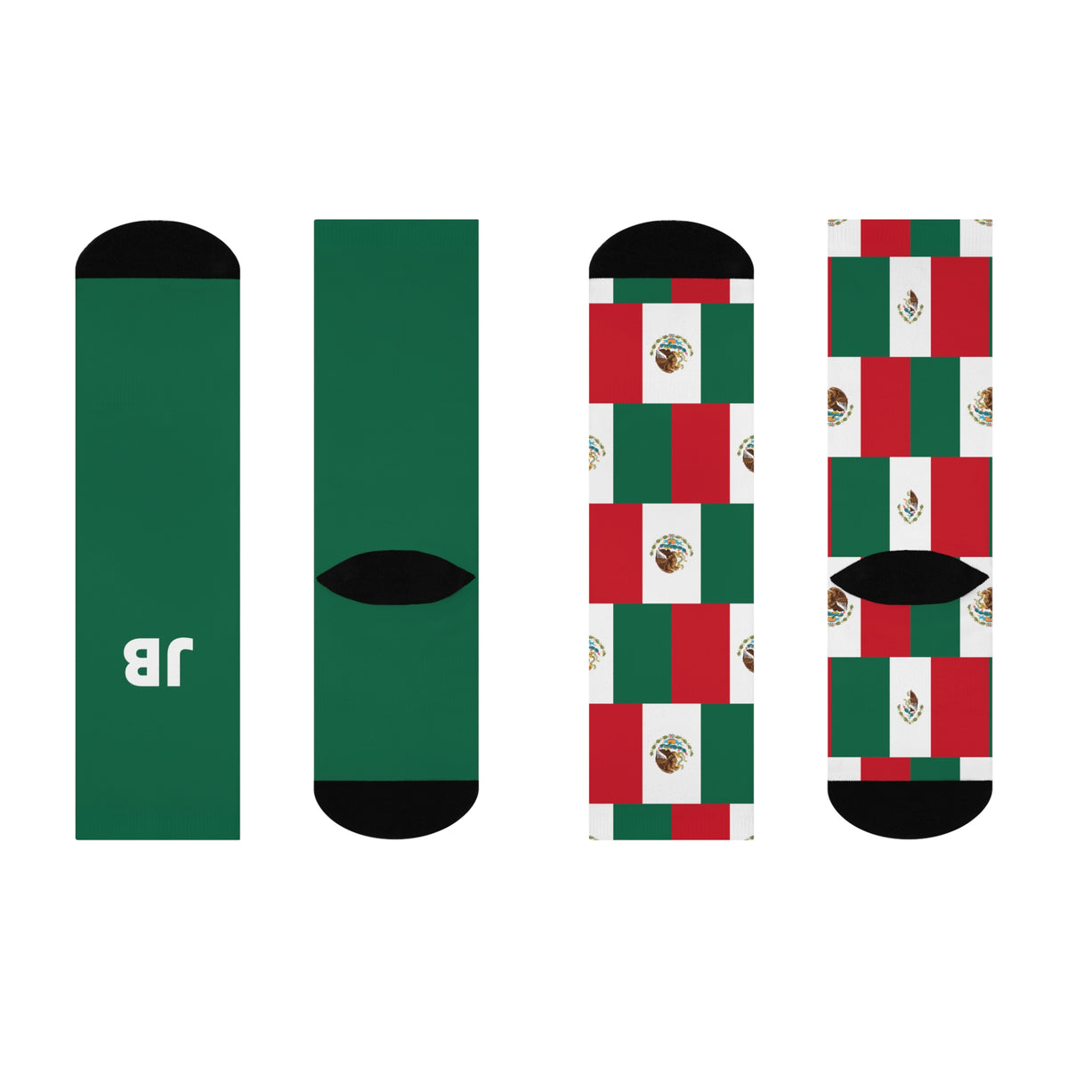 Personalized Mexico Flag Socks, Custom Initials Mexican Heritage Crew Socks, Cushioned Mexican Gift