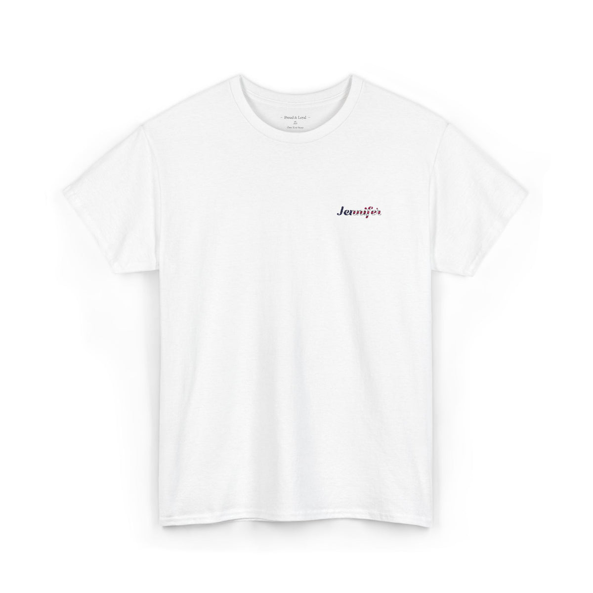 Personalized Your Name in American Flag Letters Embroidered T-Shirt, Custom Name USA Heritage Tee, 100% Cotton White Shirt, Patriotic Gift