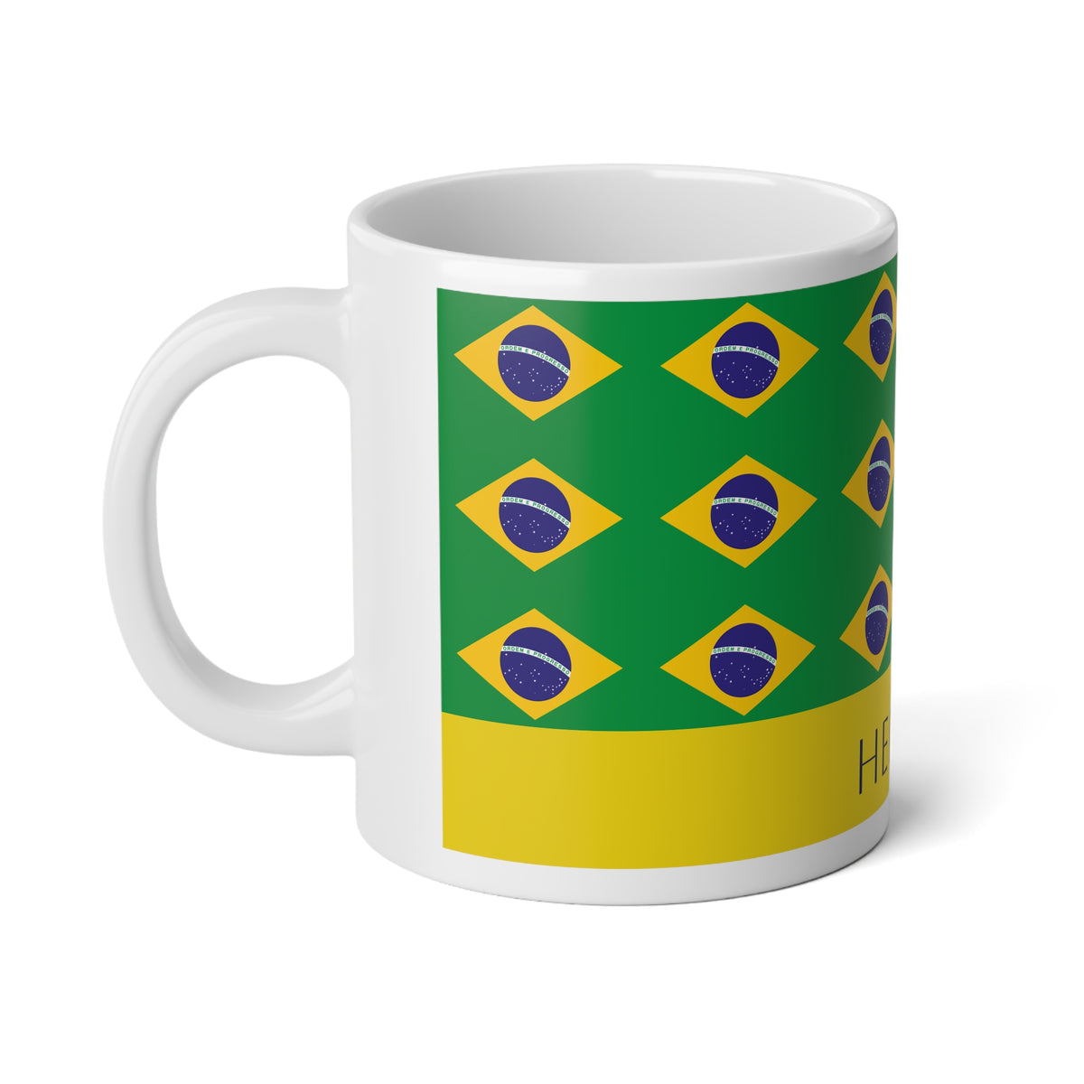 Personalized Brazil Flag Mug, Custom Brazilian Heritage Coffee Cup, 20oz Ceramic Mug, Green Yellow Blue Flag Pattern, Brazil Gift