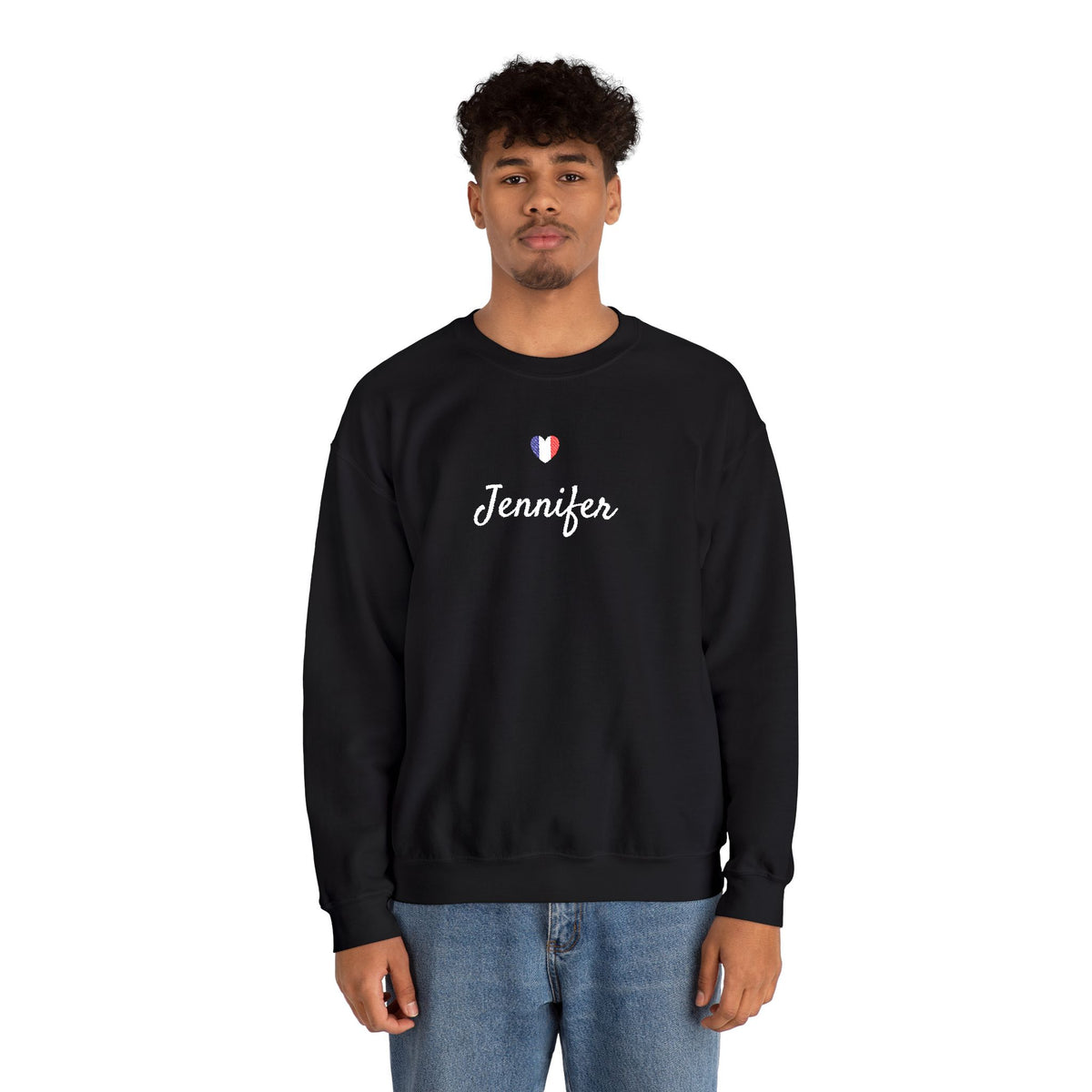 Embroidered Personalized Name & Country Flag Heart Sweatshirt, Custom USA Canada Australia UK Italy France Ireland Germany Jamaica Nigeria