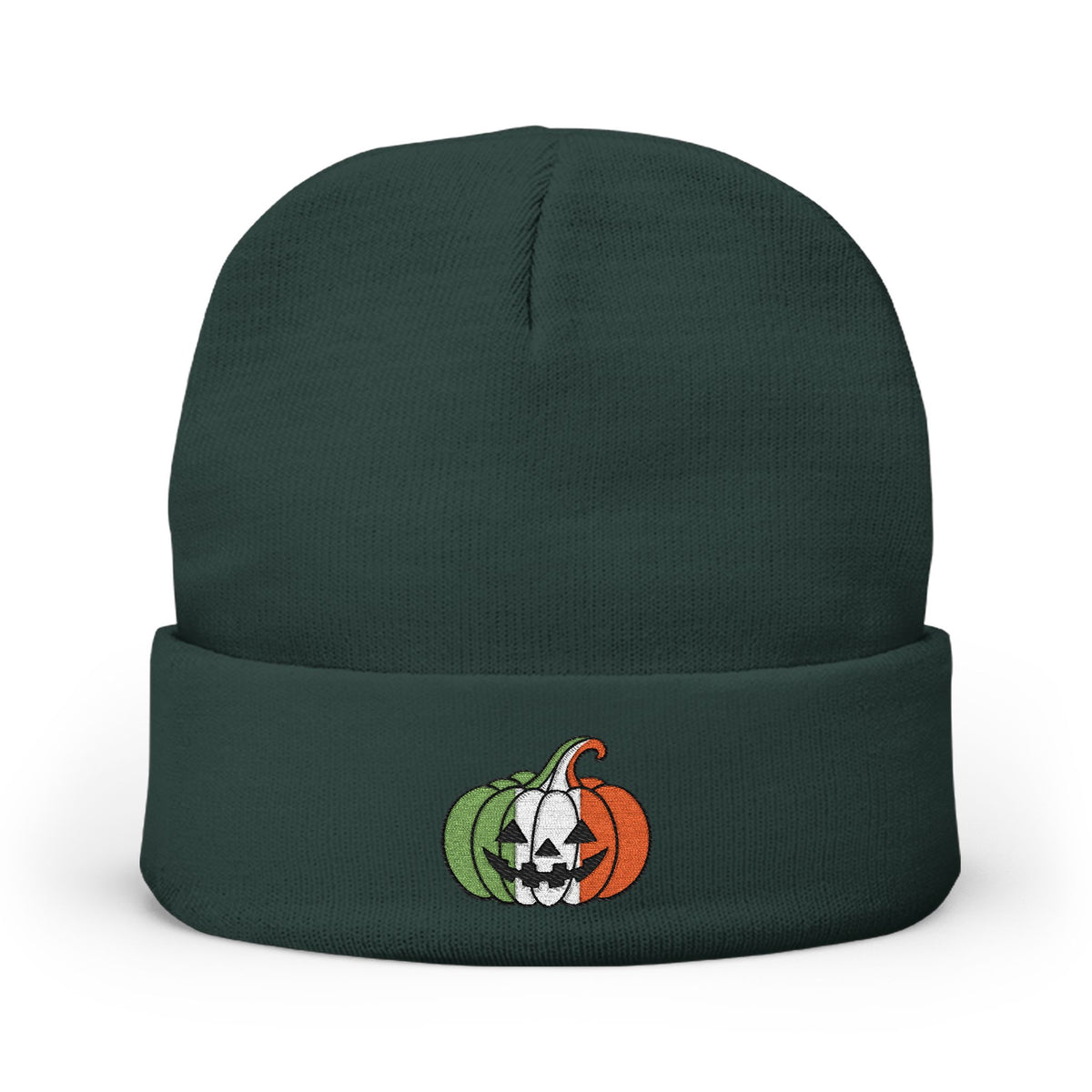 Limited Edition Irish Ireland Flag Pumpkin Embroidered Halloween Beanie, Cotton Blend Knit Hat, Irish Heritage Halloween Gift