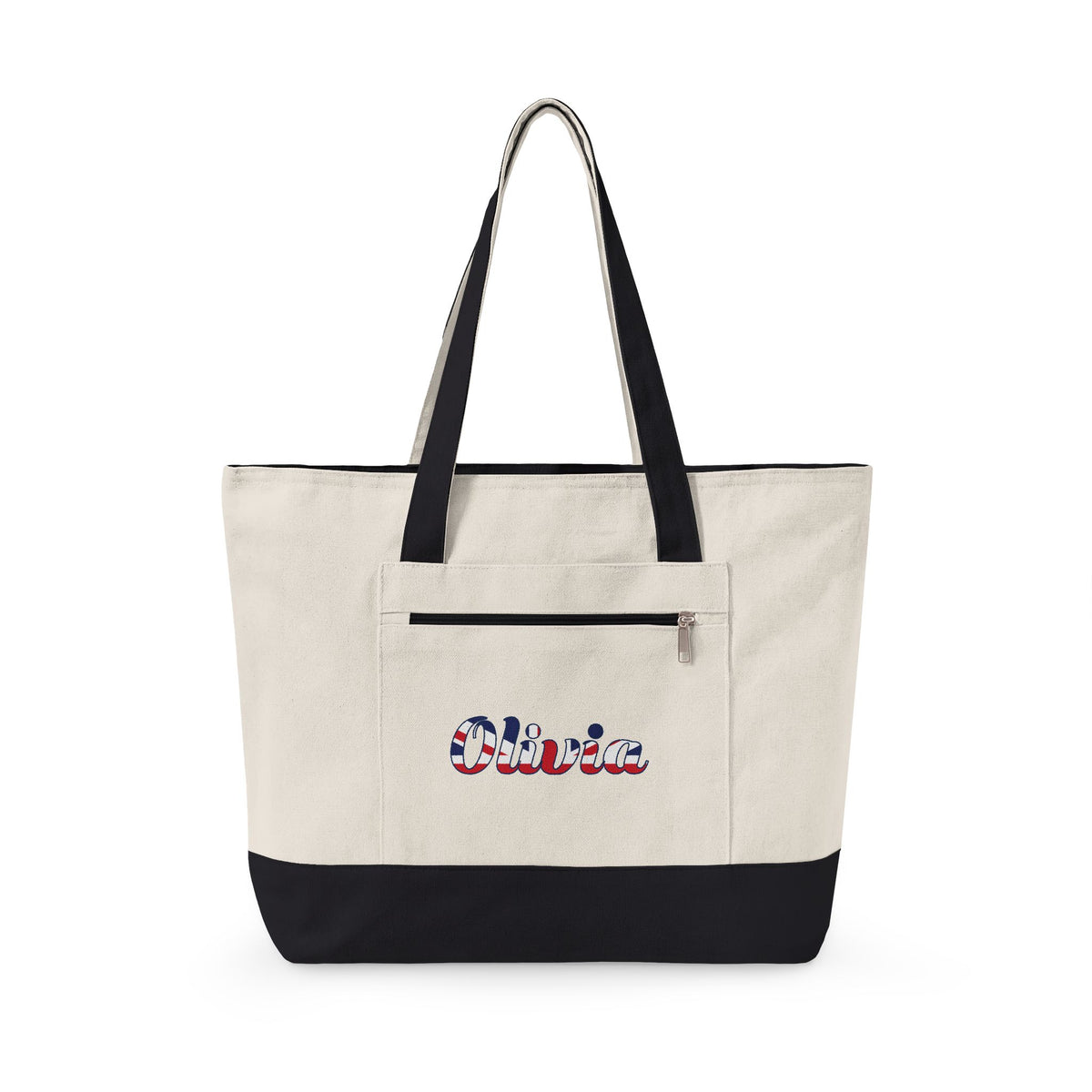 Personalized Your Name in British Flag Letters Canvas Tote Bag, Custom Union Jack Zippered Tote, UK Heritage Gift