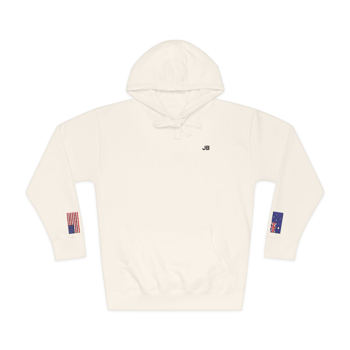 Australian American Flag Fleece Hoodie | Australia USA Dual Heritage Gift | Personalized Initials | Embroidered Sleeve Flags - Proud & Loyal