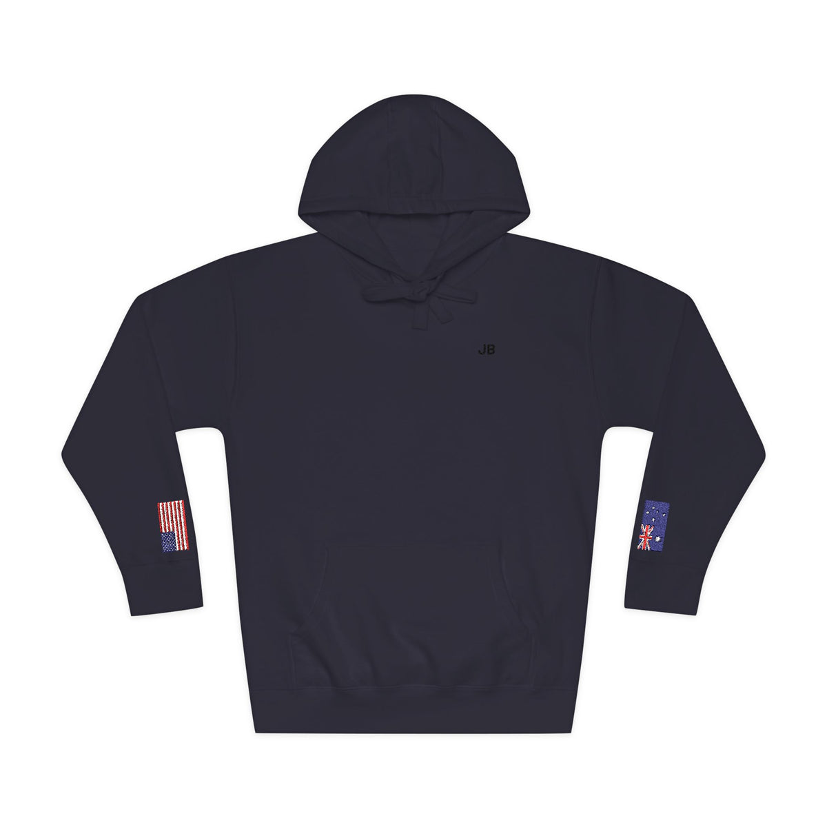 Australian American Flag Fleece Hoodie | Australia USA Dual Heritage Gift | Personalized Initials | Embroidered Sleeve Flags - Proud & Loyal
