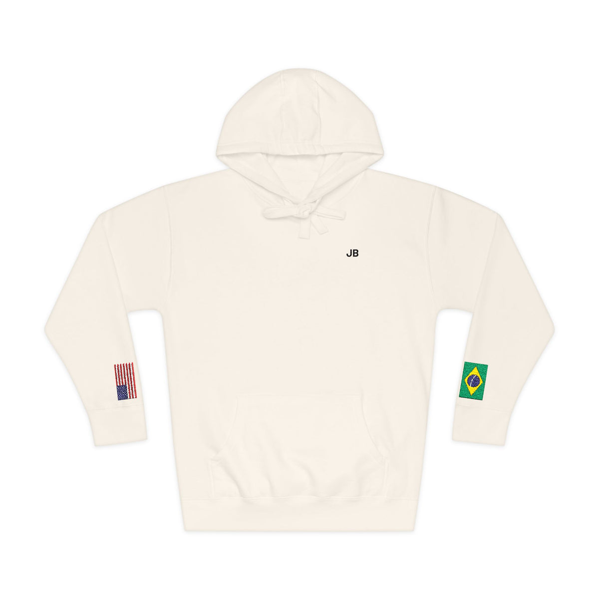 Brazilian American Flag Fleece Hoodie | Brazil USA Dual Heritage Naturalization Gift | Personalized Initials | Embroidered Sleeve Flags - Proud & Loyal