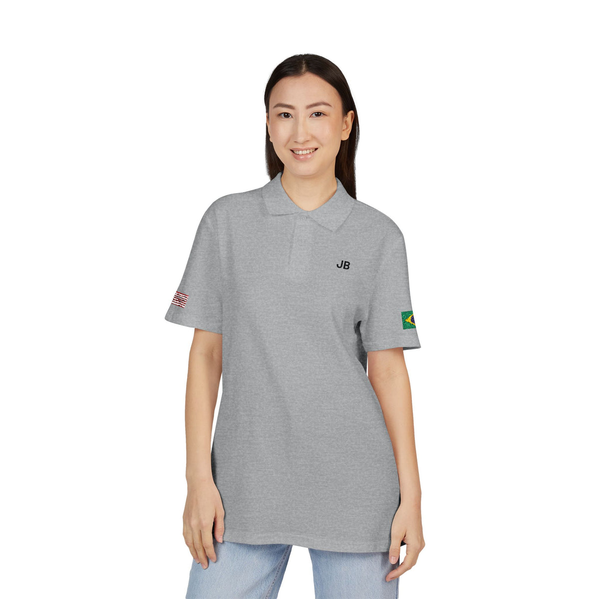 Brazilian American Heritage Polo Shirt, Brazil USA Flag Embroidered Polo, Custom Initials, Cotton Pique Shirt, Brazilian Gift - Proud & Loyal