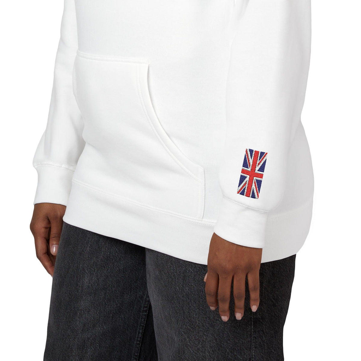 British American Flag Fleece Hoodie | Britain USA Dual Heritage Naturalization Gift | Personalized Initials | Embroidered Sleeve Flags - Proud & Loyal