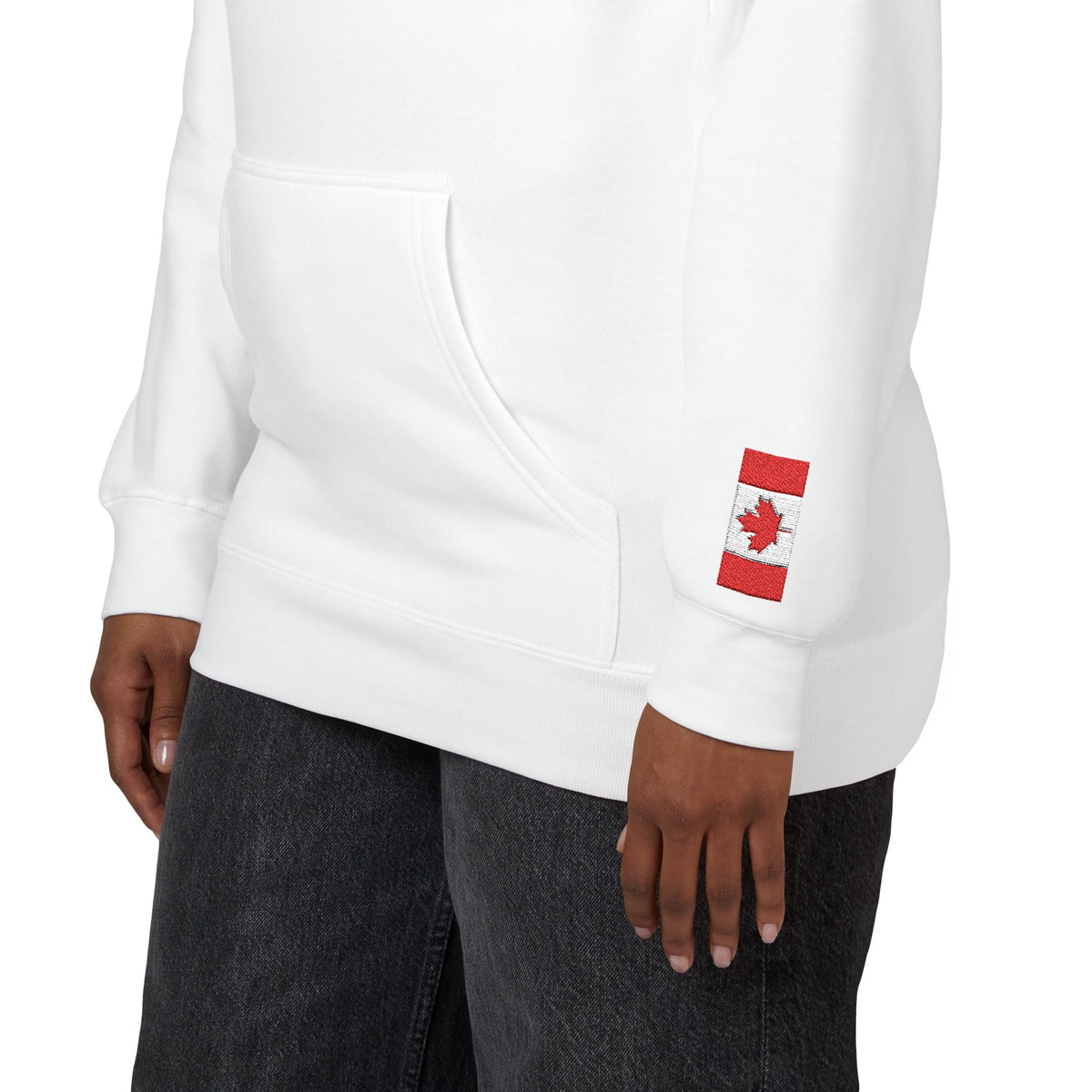 Canadian American Flag Fleece Hoodie | Canada USA Dual Heritage Naturalization Gift | Personalized Initials | Embroidered Sleeve Flags - Proud & Loyal