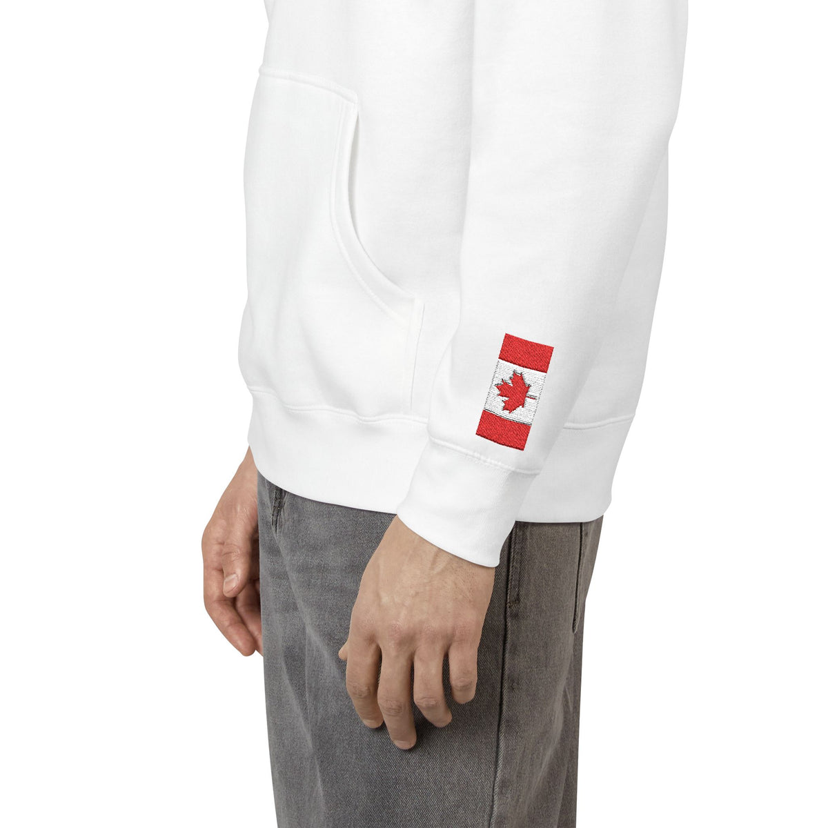 Canadian American Flag Fleece Hoodie | Canada USA Dual Heritage Naturalization Gift | Personalized Initials | Embroidered Sleeve Flags - Proud & Loyal