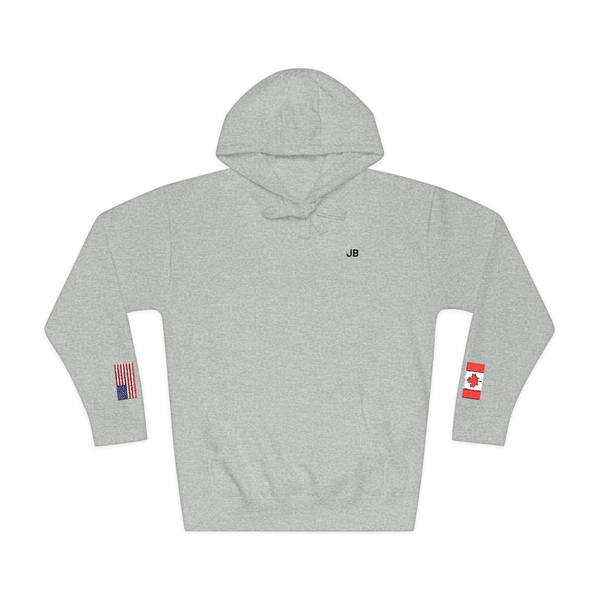 Canadian American Flag Fleece Hoodie | Canada USA Dual Heritage Naturalization Gift | Personalized Initials | Embroidered Sleeve Flags - Proud & Loyal