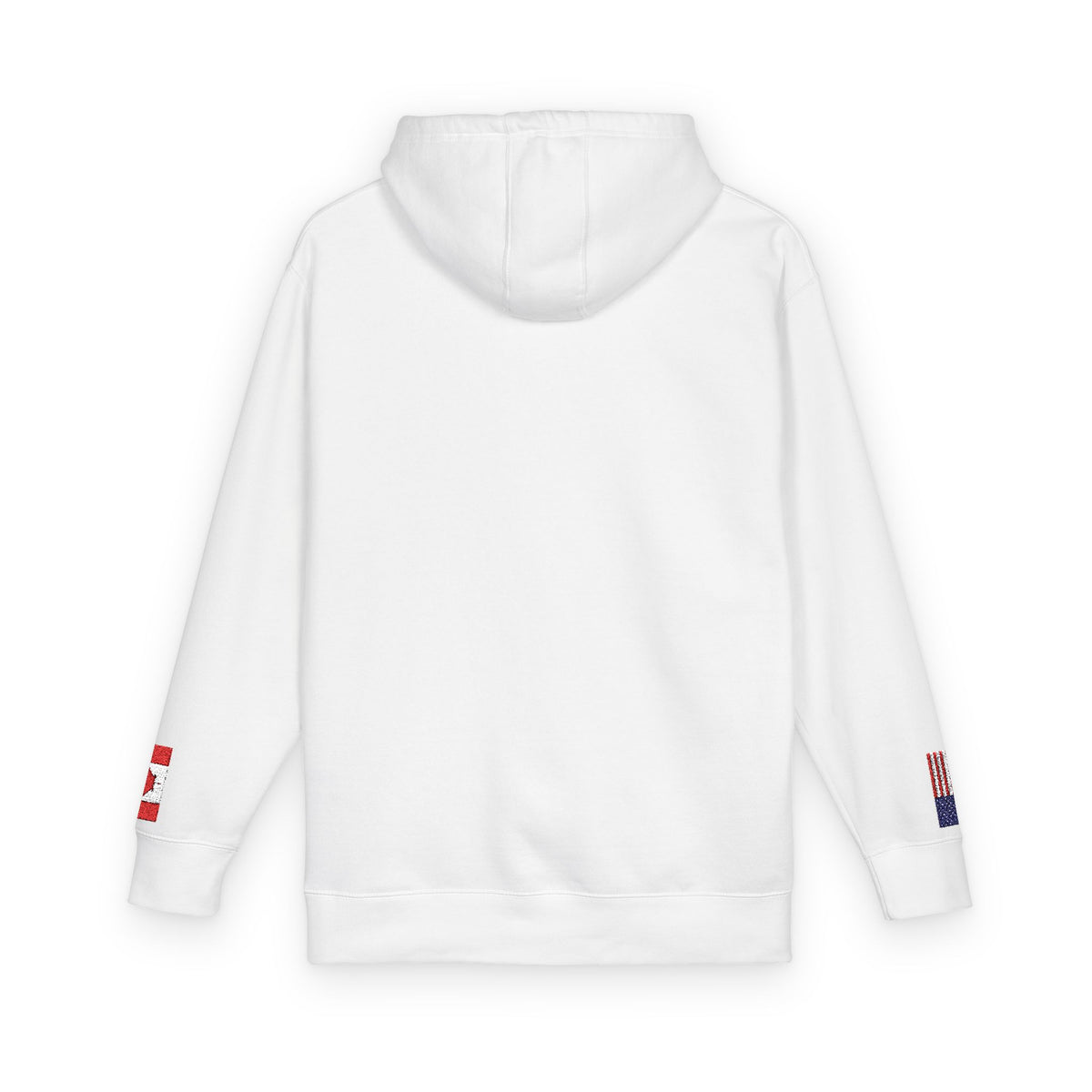 Canadian American Flag Fleece Hoodie | Canada USA Dual Heritage Naturalization Gift | Personalized Initials | Embroidered Sleeve Flags - Proud & Loyal