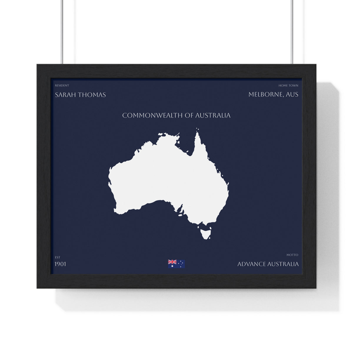 Customizable Australia Map Poster Horizontal Framed Poster | Commonwealth of Australia Navy Print Flag | Personalized Name and Hometown - Proud & Loyal