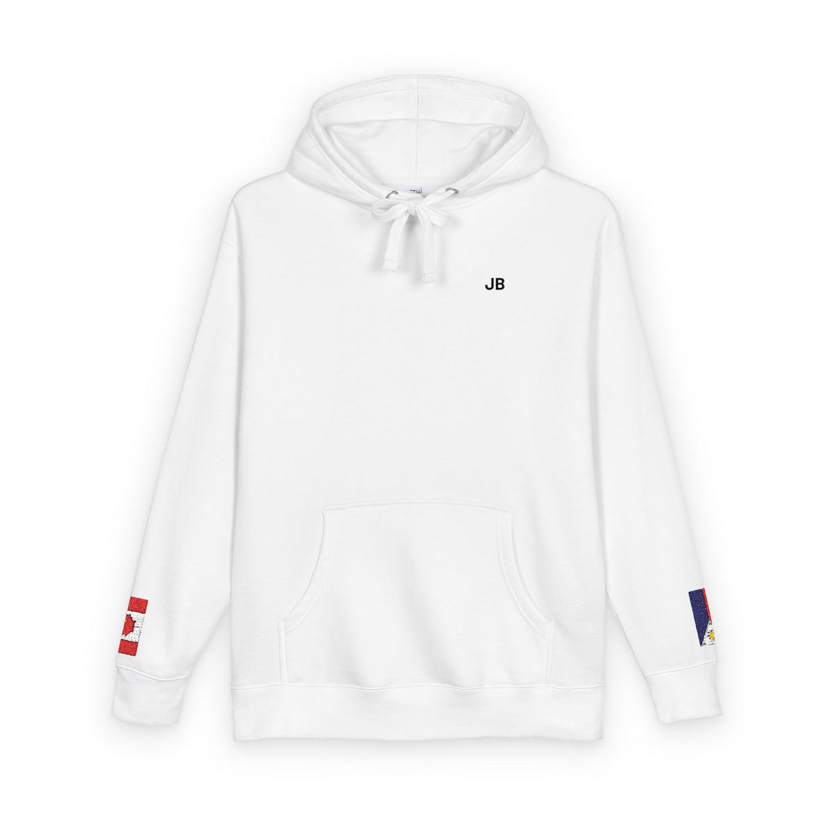 Filipino Canadian Flag Fleece Hoodie | Philippines Canada Dual Heritage Gift | Personalized Initials | Embroidered Sleeve Flags - Proud & Loyal