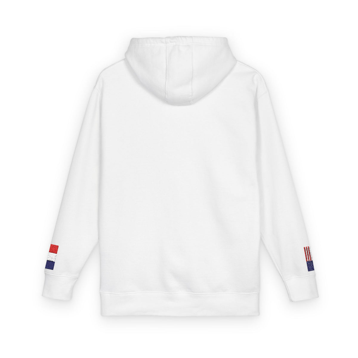 French American Flag Fleece Hoodie | France USA Dual Heritage Naturalization Gift | Personalized Initials | Embroidered Sleeve Flags - Proud & Loyal