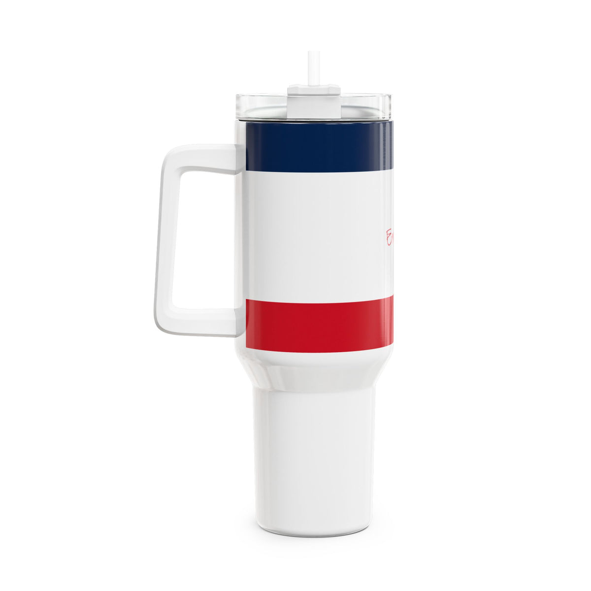 French Inspired Striped Name Tumbler 40oz | Navy White Red, Personalized Stanley Tumbler Travel Mug - Proud & Loyal