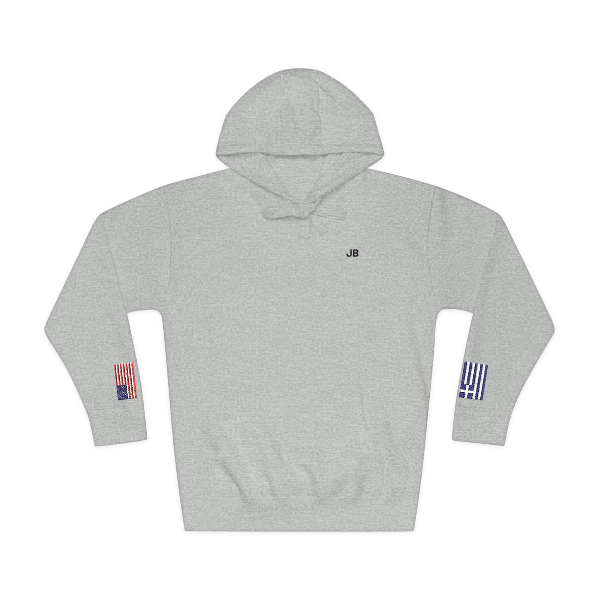 Greek American Flag Fleece Hoodie | Greece USA Dual Heritage Gift | Personalized Initials | Embroidered Sleeve Flags - Proud & Loyal