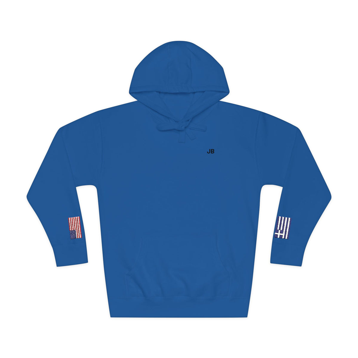 Greek American Flag Fleece Hoodie | Greece USA Dual Heritage Gift | Personalized Initials | Embroidered Sleeve Flags - Proud & Loyal