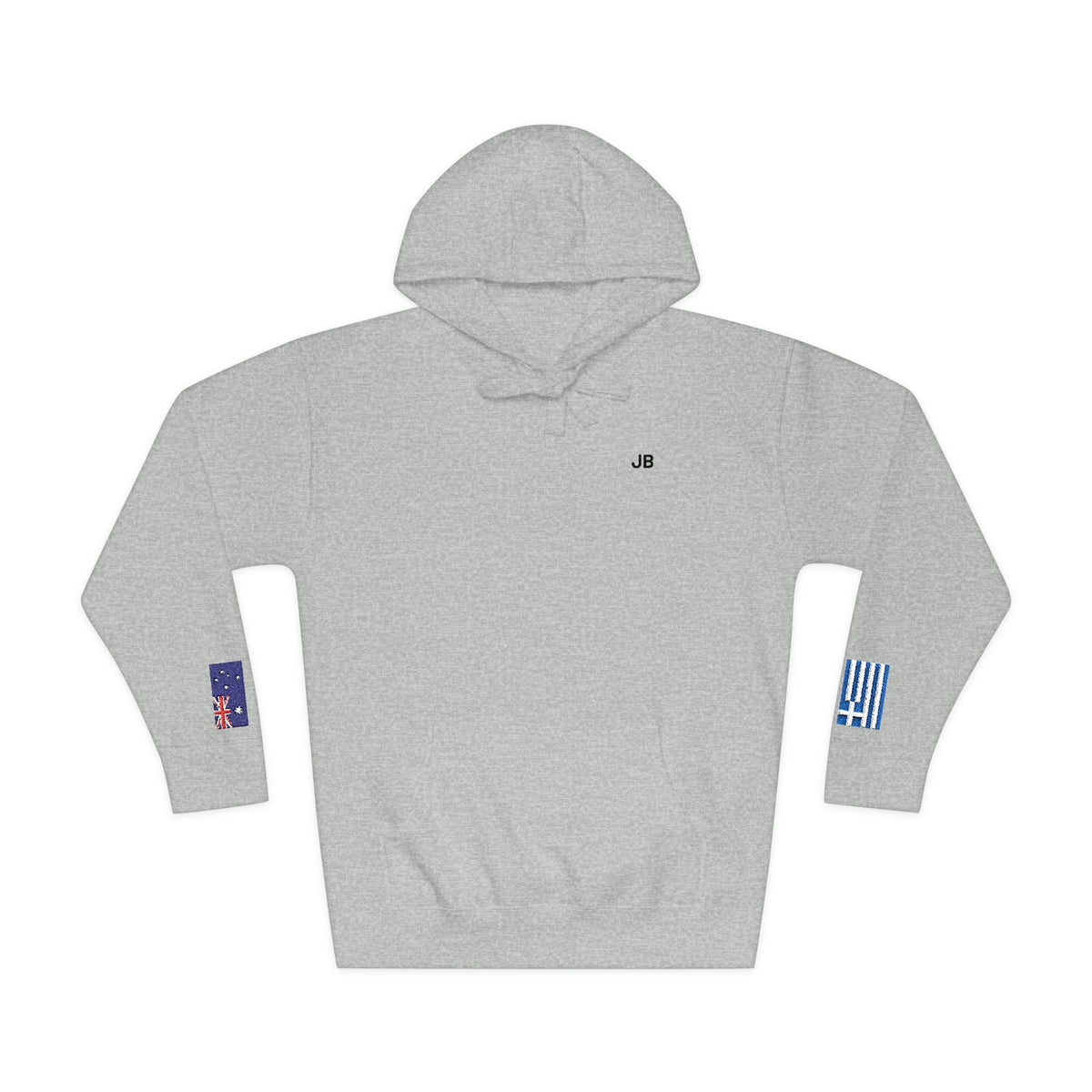 Greek Australian Flag Fleece Hoodie | Greece Australia Dual Heritage Gift | Personalized Initials | Embroidered Sleeve Flags - Proud & Loyal