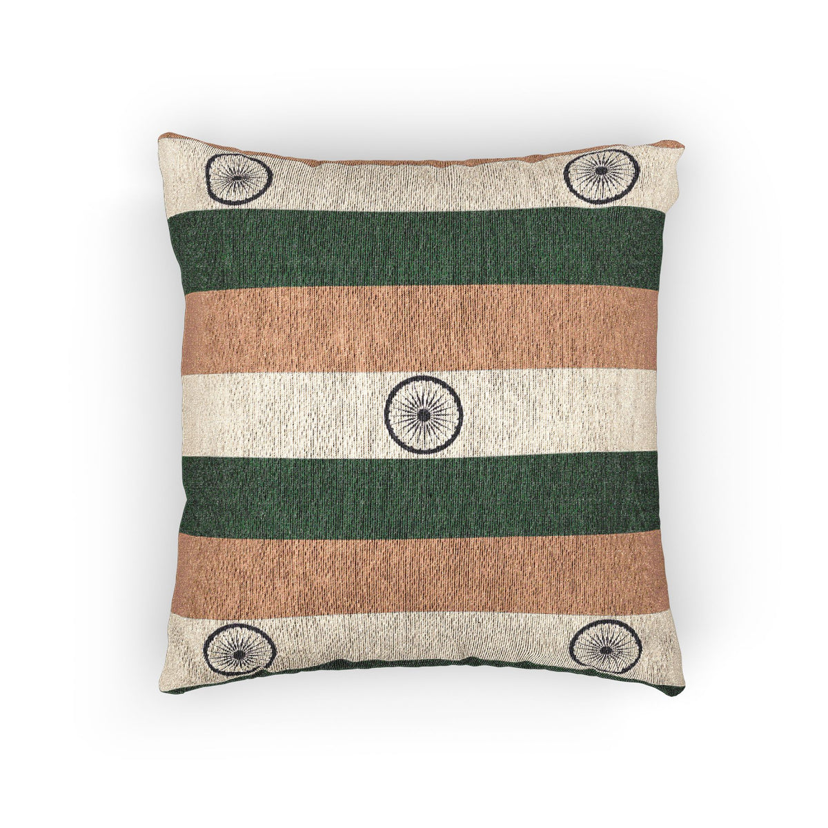 India Flag Striped Woven Pillow | Rustic Green Accent - Proud & Loyal