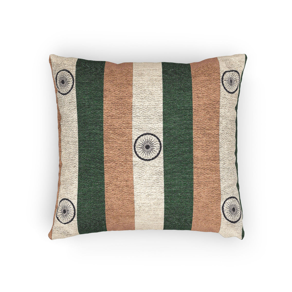 India Flag Striped Woven Pillow | Rustic Green Accent - Proud & Loyal