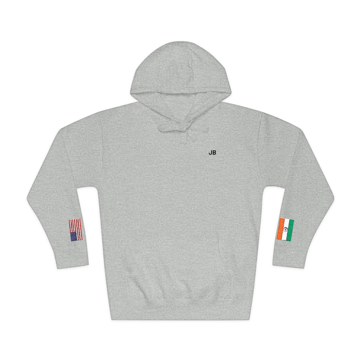 Indian American Flag Fleece Hoodie | India USA Dual Heritage Naturalization Gift | Personalized Initials | Embroidered Sleeve Flags - Proud & Loyal