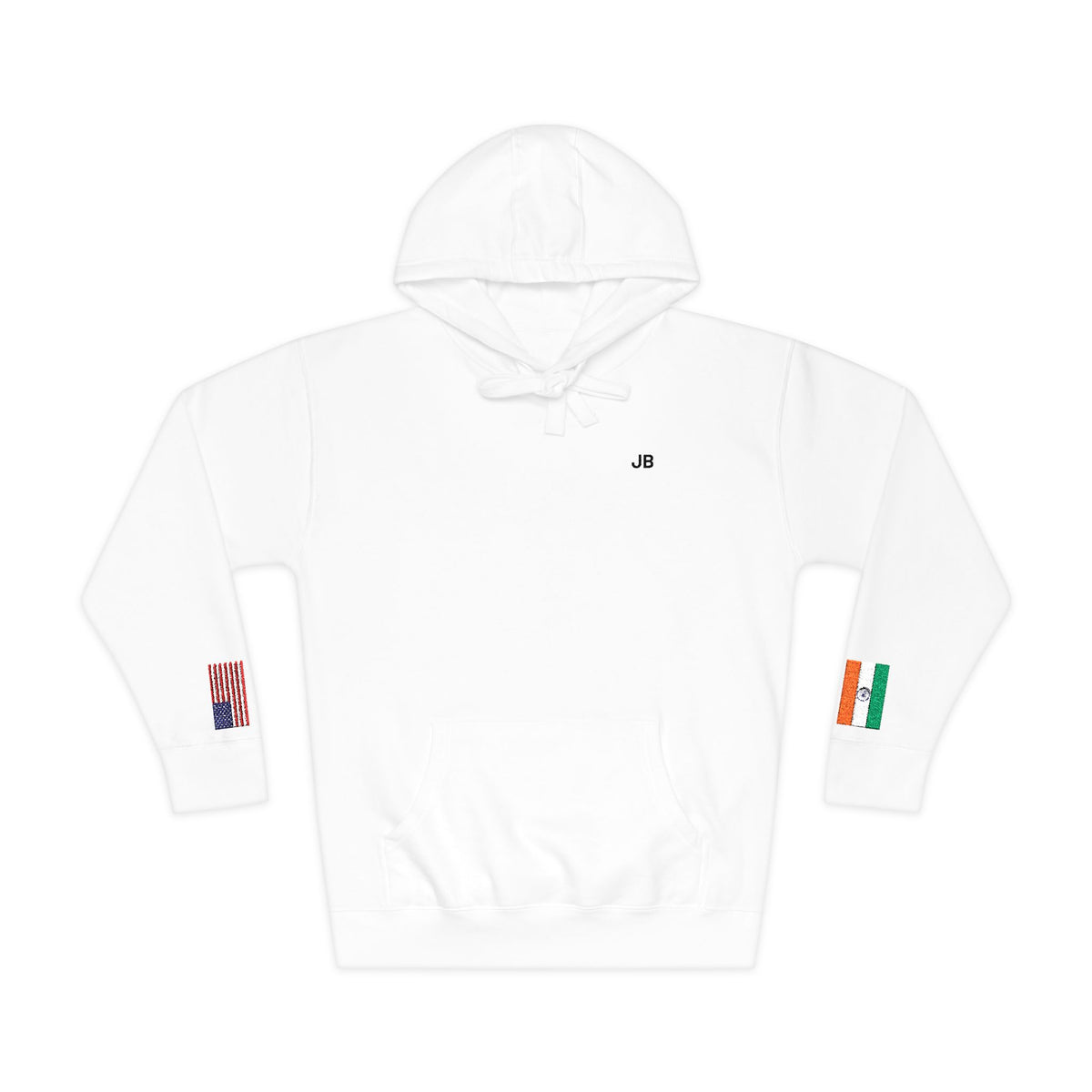 Indian American Flag Fleece Hoodie | India USA Dual Heritage Naturalization Gift | Personalized Initials | Embroidered Sleeve Flags - Proud & Loyal