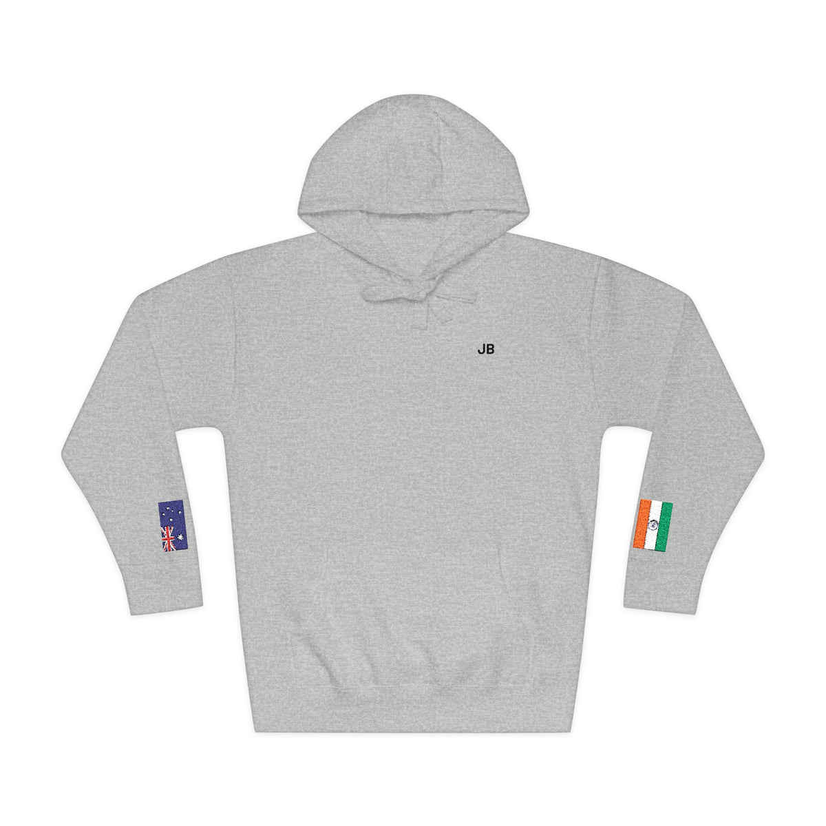 Indian Australian Flag Fleece Hoodie | India Australia Dual Heritage Gift | Personalized Initials | Embroidered Sleeve Flags - Proud & Loyal