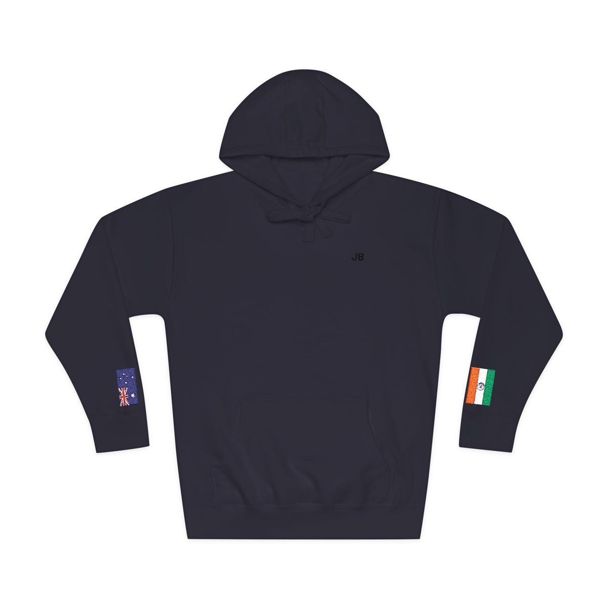 Indian Australian Flag Fleece Hoodie | India Australia Dual Heritage Gift | Personalized Initials | Embroidered Sleeve Flags - Proud & Loyal