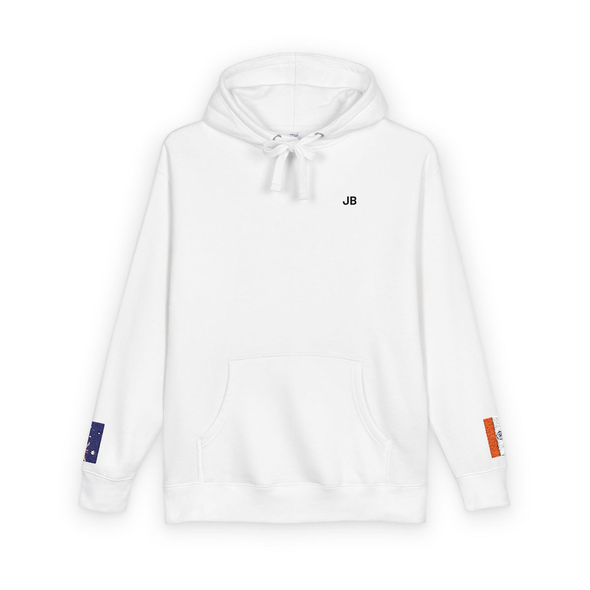 Indian Australian Flag Fleece Hoodie | India Australia Dual Heritage Gift | Personalized Initials | Embroidered Sleeve Flags - Proud & Loyal